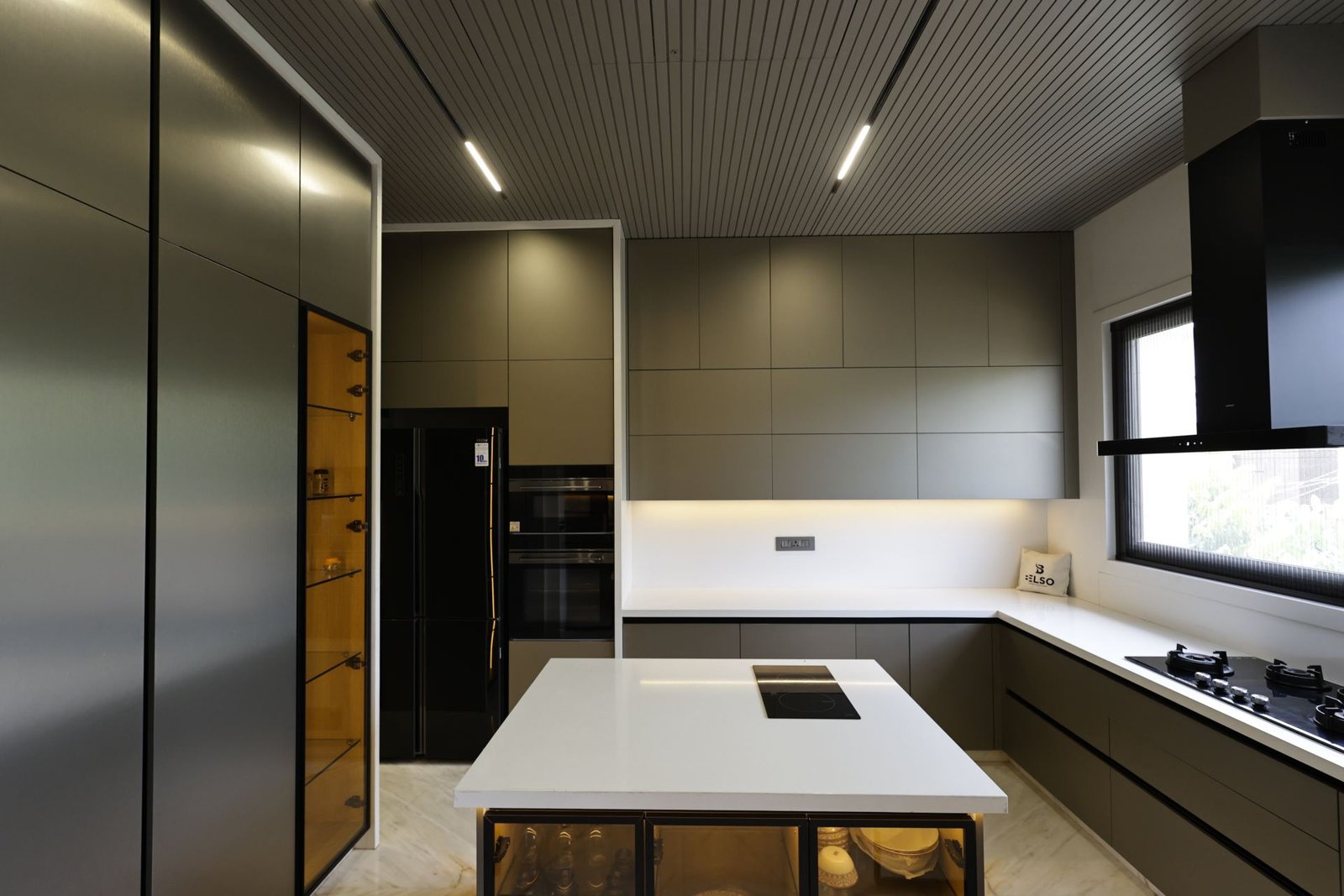 metallic and red kitchen